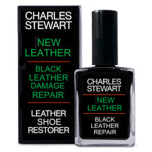 Load image into Gallery viewer, Front of bottle and box of Charles Stewart New Leather repair and restore solution