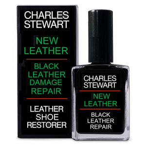 Front of bottle and box of Charles Stewart New Leather repair and restore solution