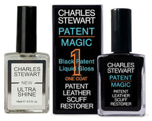 Load image into Gallery viewer, A bottle of Charles Stewart Patent Magic to repair patent leather shoes with a bottle of Ultrashine